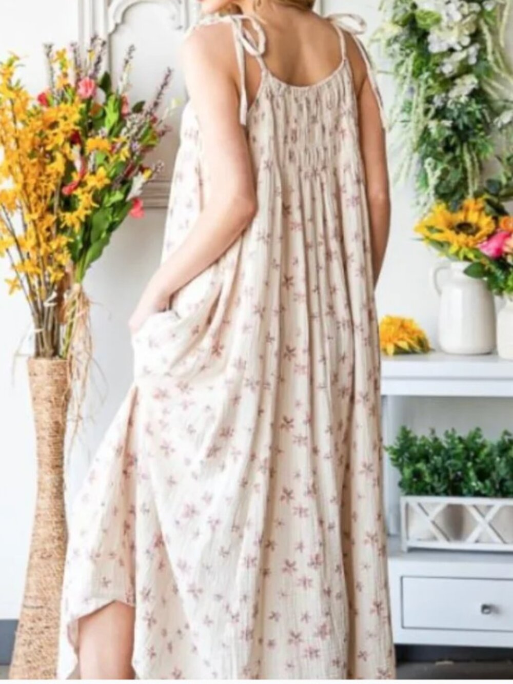 Oli & Hali Size Large Pale Pink Gauze Midi Dress POCKETS Womens Boho Festival - Picture 2 of 11